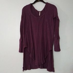 Free People Waffle Knit Oversized Boho Thermal Purple Long Sleeve Size XS.